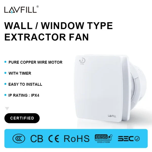 Bathroom Wallwindow Exhaust Fan, LAVFILL, 110V, Electric - view 3