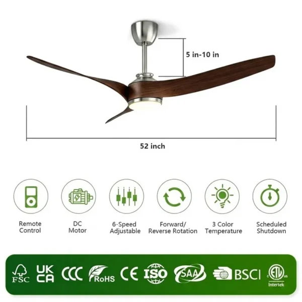 Blades Modern Ceiling Fan, 52-Inch, Abs, BLDC - view 2
