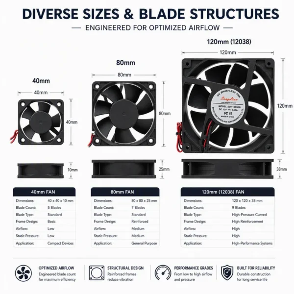 Brushless Axial Cooling Fan, 120x120x38mm, 12V, 24V, 48V - view 3