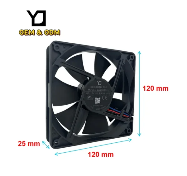 Brushless Axial Cooling Fan, 12V, 1.2A, 120x120x25mm, 5400rpm