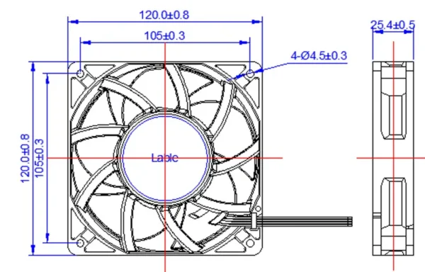 Brushless Axial Cooling Fan, 12V, 1.2A, 120x120x25mm, 5400rpm - view 4