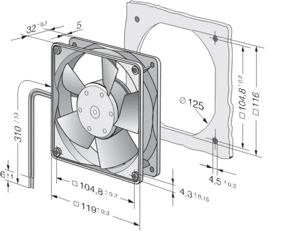 Cabinet Axial Cooling Fan, 4214H, 24V, 5.3W, 12038 - view 3