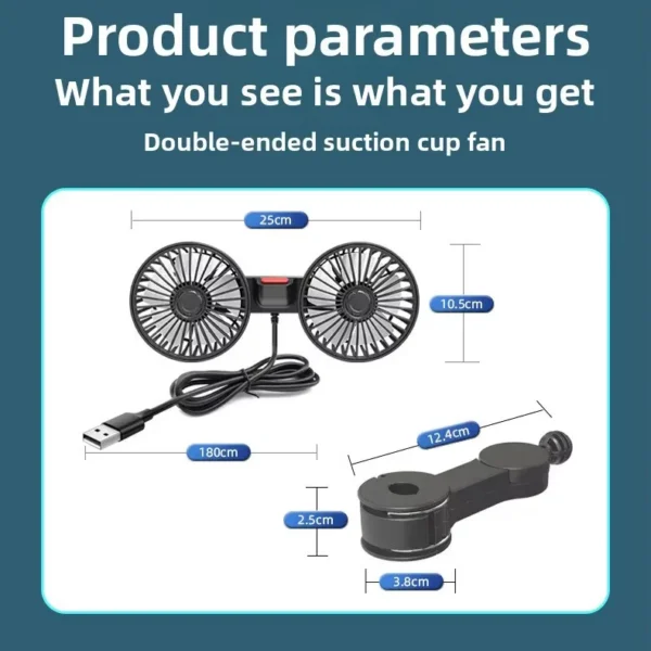 Car Seat Cooling Fan, Portable, 12V, USB, Plastic - view 2