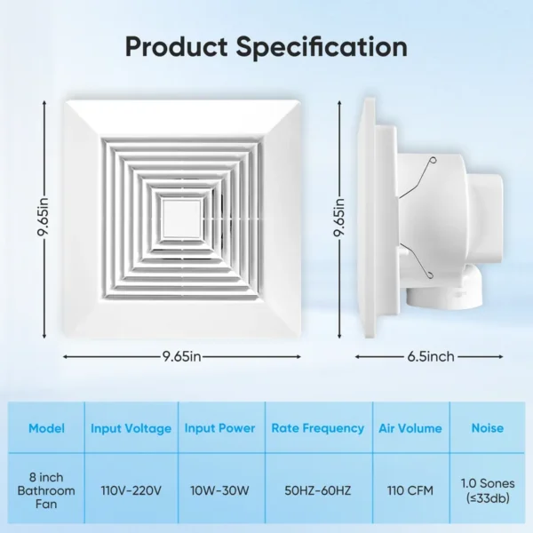 Ceiling Duct Exhaust Fan, 8inch, 15w, A.C. Source - view 6