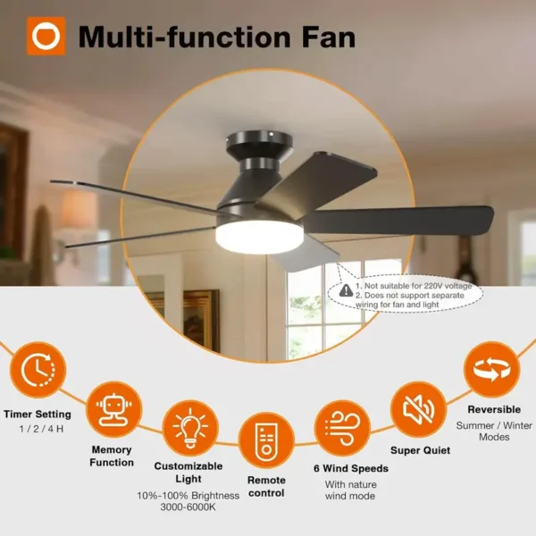 Ceiling Fan, 265V, 30W LED Light, Metal - view 5