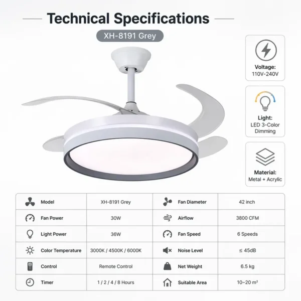 Ceiling Fan, 42-inch, 3-color, LED - view 2