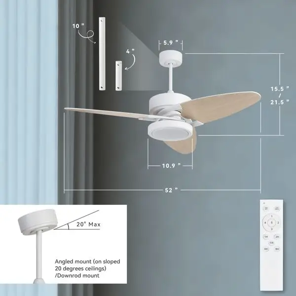 Ceiling Fan, 52-Inch, Plastic, LED, 6-Speed - view 4
