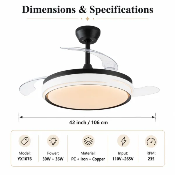 Ceiling Fan, BLDC, 3 Pc Plastic, 235RPM - view 2