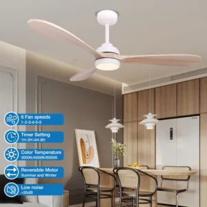 Ceiling Fan, Metal+Solid Wood, 6 Speed Choice