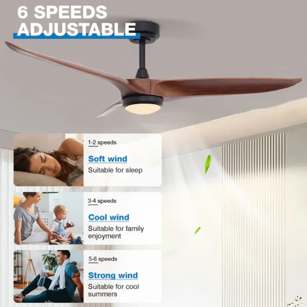 Ceiling Fan, Metal+Solid Wood, 6 Speed Choice - view 2