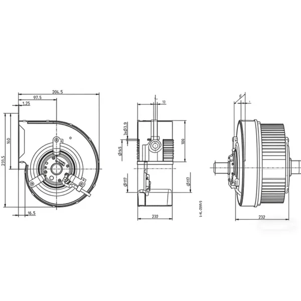 Centrifugal Blower, 150mm, ZIEHL-ABEGG, RD15S-2EP.WD.1L, 230V - view 3