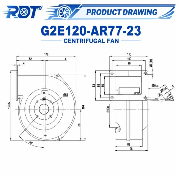 Centrifugal Blower, 230V, ACG2E120-AR77-23, HVAC - view 3