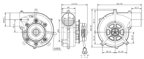 Centrifugal Blower, 24V, 36W, BLDC, 2900RPM - view 5