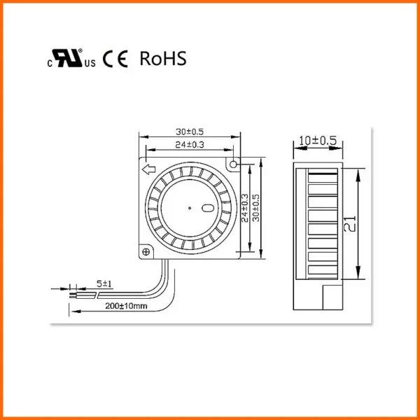 Centrifugal Blower, 30X30X10mm, 30mm, 5v, 12v - view 5