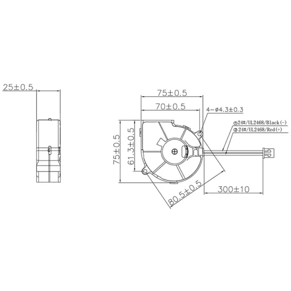 Centrifugal Blower, 7525, 12V, 70m, 75x75x25mm - view 5