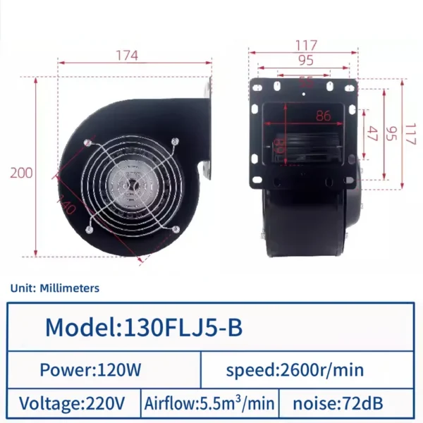 Centrifugal Blower, JEEK, Copper, 130FLJ5, 120W - view 4