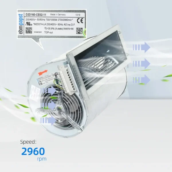Centrifugal Cooling Fan, D2D160-CE02-11, 230V, 1.9A, 700W - view 3