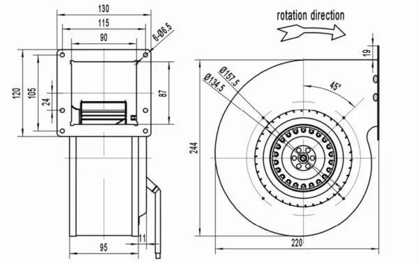 Centrifugal Fan, 160mm, 230V, 220W, 1800rpm - view 6