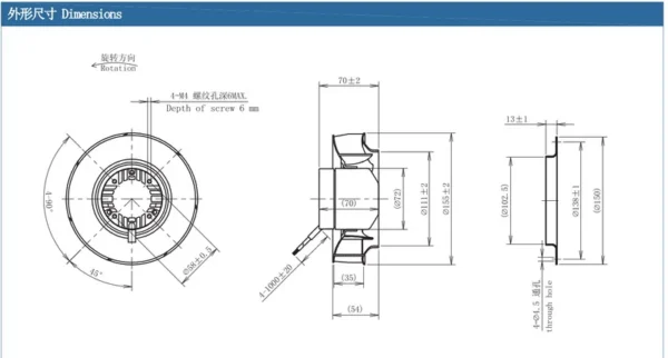 Centrifugal Fan, 24V, 48V, 155MM, 3000RPM - view 5