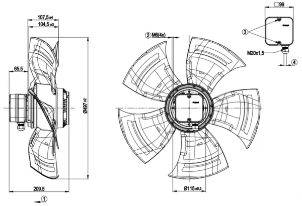 Centrifugal Fan, A4E500, 680/480W, 230V, 400v - view 3