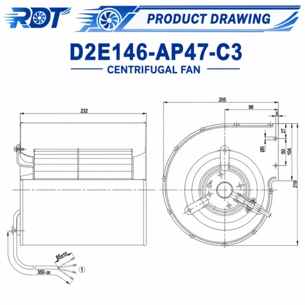 Centrifugal Fan, D2E146-AP47-C3, 230 V, Corded Electric - view 3