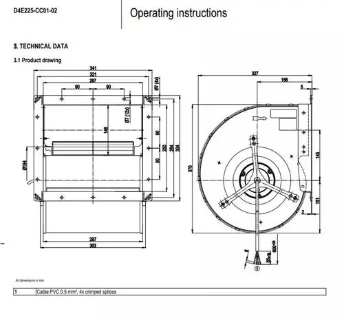 Centrifugal Fan, D4E225, CC01, 230V, 84A - view 4