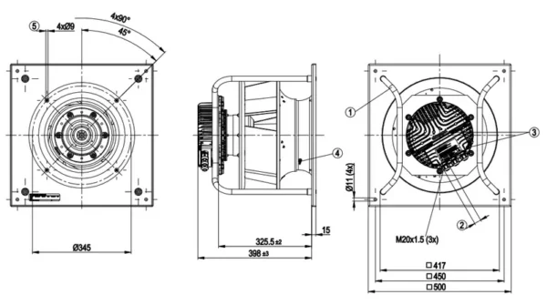 Centrifugal Fan, K3G355-PV70-01/F01, 380-480V, 2900W, AHU - view 3