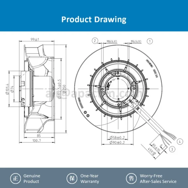 Centrifugal Fan, R3G250-8317076409, R3G250-RE07-07, 220VAC - view 4