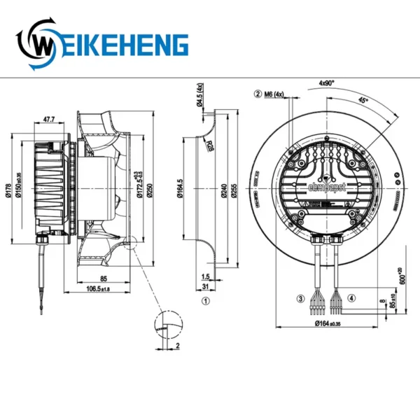 Centrifugal Fan, R3G250-RO40-A4, 230V, Inverter, Radial - view 5