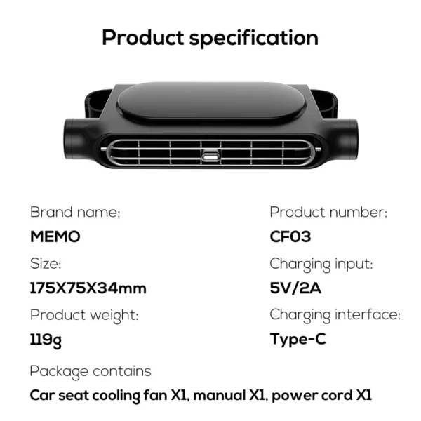 Cf03 Portable Cooling Fan, MEMO, 5V, 2A, ABS - view 6