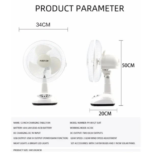 Charging Table Portable Fan, Solar, 6v, 8w - view 4