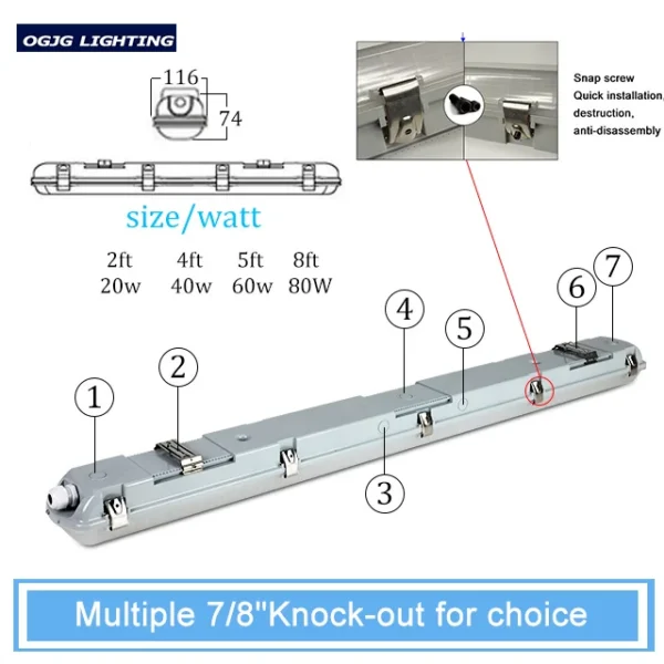 Cold Room Storage, LED, Ceiling, IP66, Waterproof - view 2