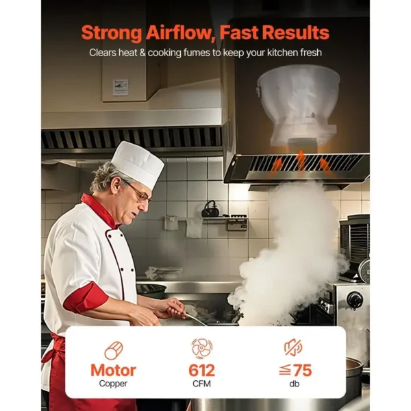 Commercial Kitchen Exhaust Fan, 612, CFM, 0.25HP, 180W - view 4