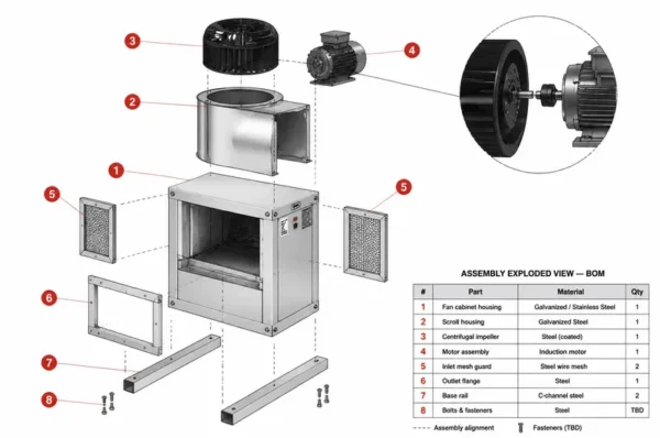 Commercial Kitchen Exhaust Fan, Centrifugal, 220 V - view 4