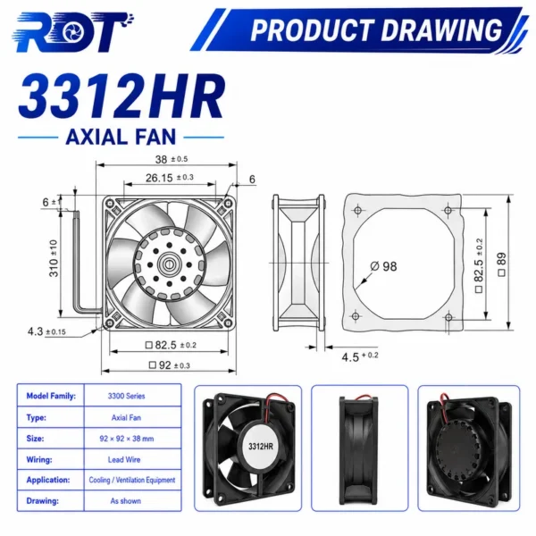 Cooling Fan, Brushless, 3312HR, 12VDC - view 2
