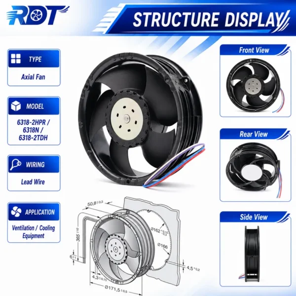 Cooling Fan, Brushless, 6318/2HPR, 48V, 32W - view 3