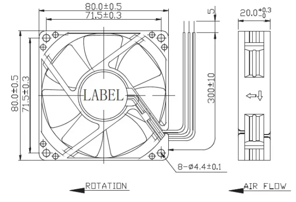Cooling Fan, Waterproof, 12V, 80mm, 20mm - view 3