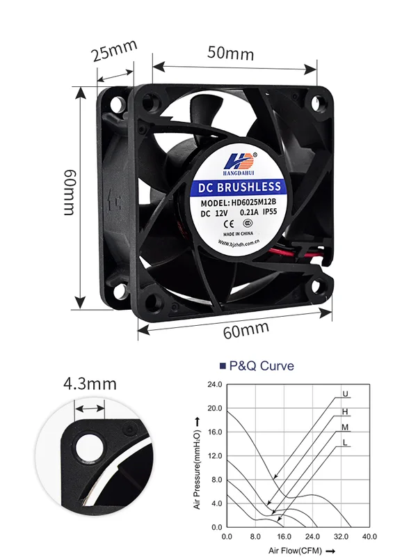 Cooling Fan, Waterproof, Ip55, 60mm, 12v - view 2