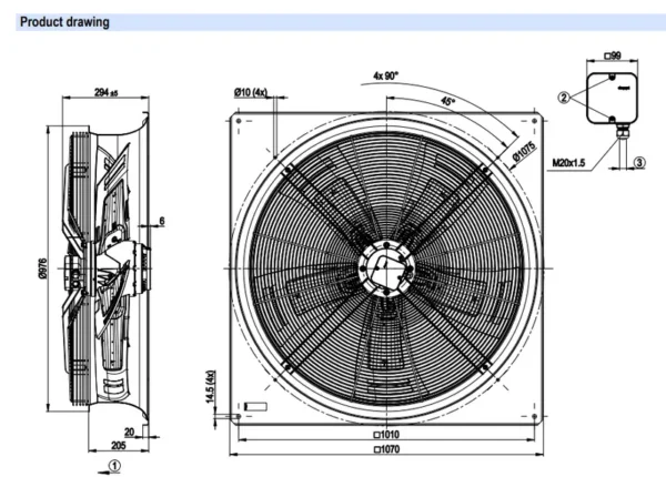 Cooling Tower, W6D910-GB01-01, 910mm, 400V, 4.62/2.6A - view 2
