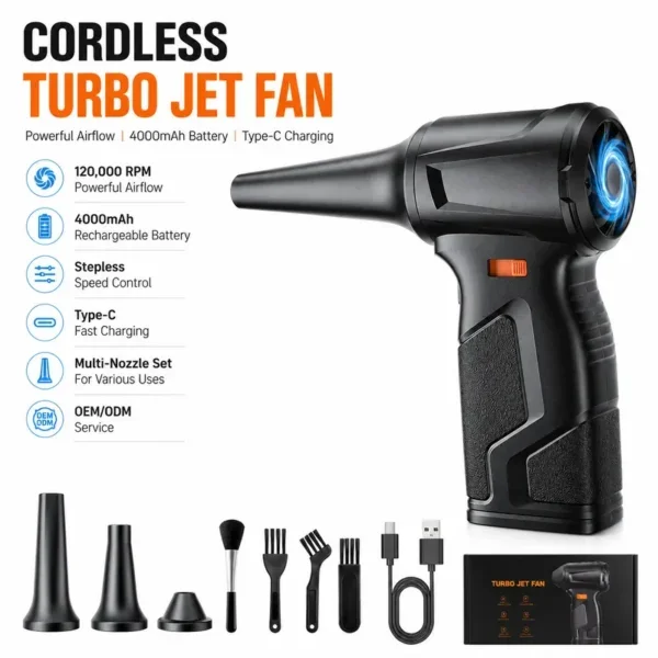 Cordless Electric Blower, 120000RPM, 4000mAh