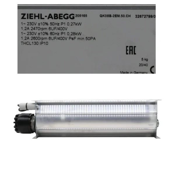 Cross Flow Cooling Fan, ZIEHL-ABEGG, QK08B-2EM.50.CH, 230V - view 2