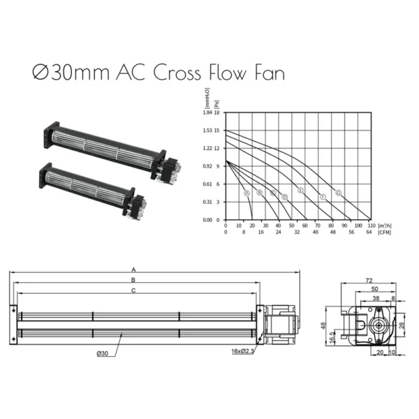 Cross Flow Fan, 115V, Tangential, 30mm - view 2