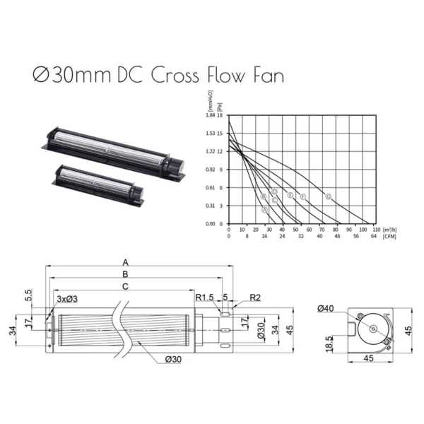 Cross Flow Fan, 12V, Tangential, 30mm - view 3