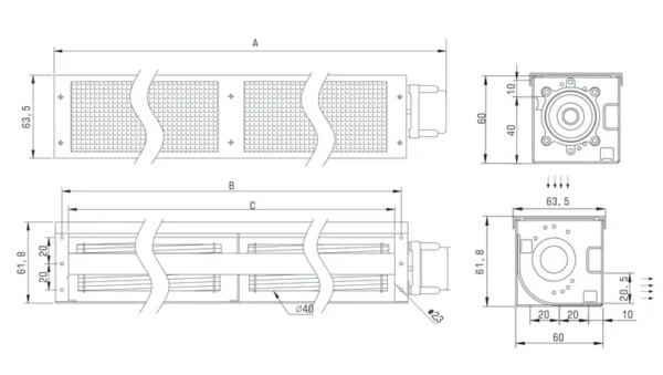 Cross Flow Fan, 24v, CM40610HB24-LB, 60x60x670mm, 40mm - view 6