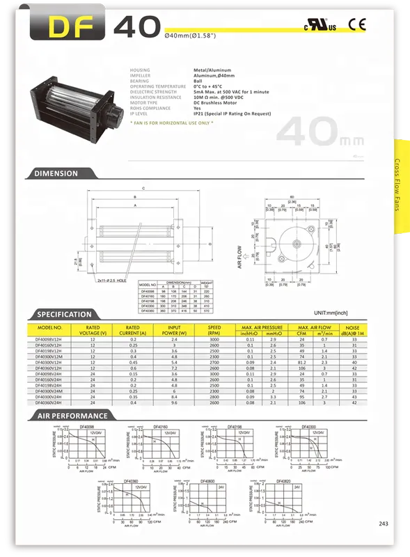 Cross Flow Fan, DF40198, 12V, 43mm - view 6
