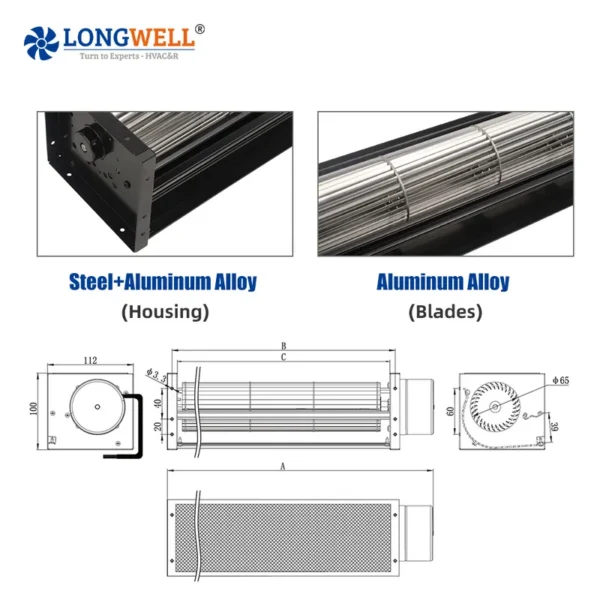 Cross Flow Fan, LONGWELL, 12-24V, Tangential, 500mm - view 2