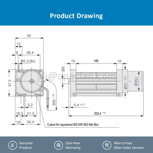 Cross Flow Fan, QG030-148/14, DC24V, 6.2W, 0.26A - view 4