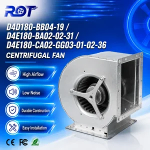 D4e180-ca02-02 Centrifugal Cooling Fan, 230VAC, 180mm, 1175CFM