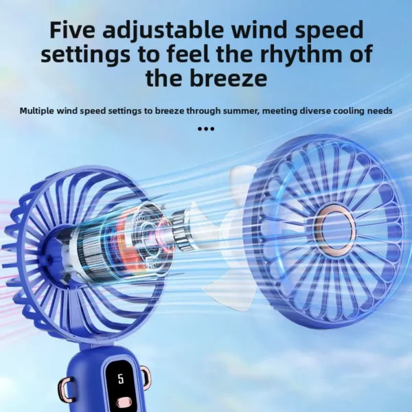 Digital Display Folding Fan, USB, Portable, 5-Speed - view 2