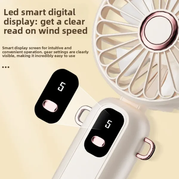 Digital Display Folding Fan, USB, Portable, 5-Speed - view 3